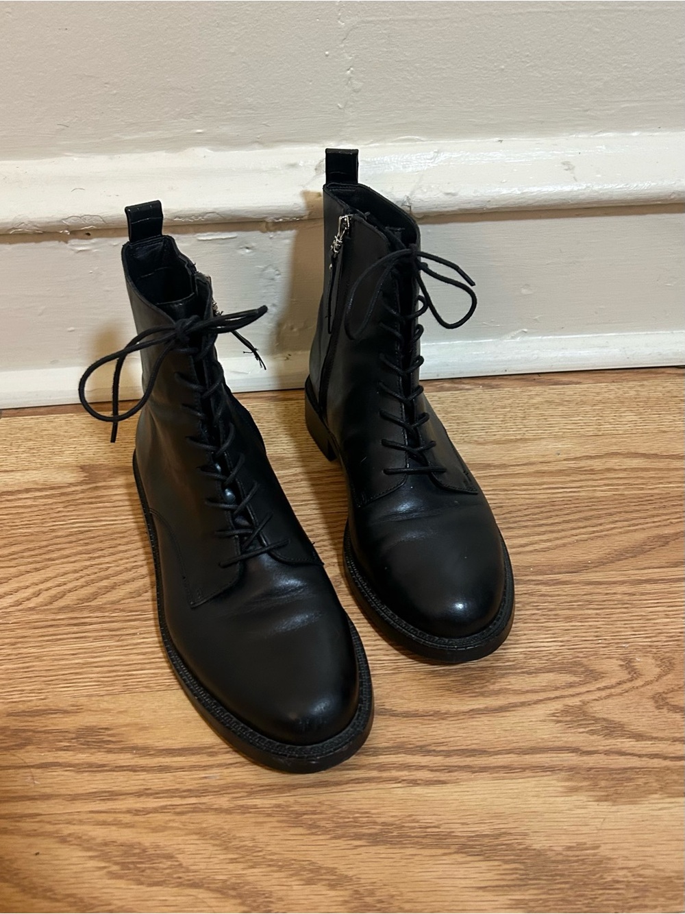 Sam Edelman Black Leather Nina Combat Lace Up Boots Womens Size 8